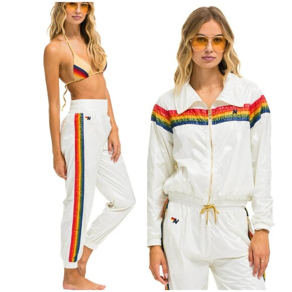 NWOT Aviator Nation 5 Stripe Dresden White Tracksuit Set Sz M - Picture 1 of 16